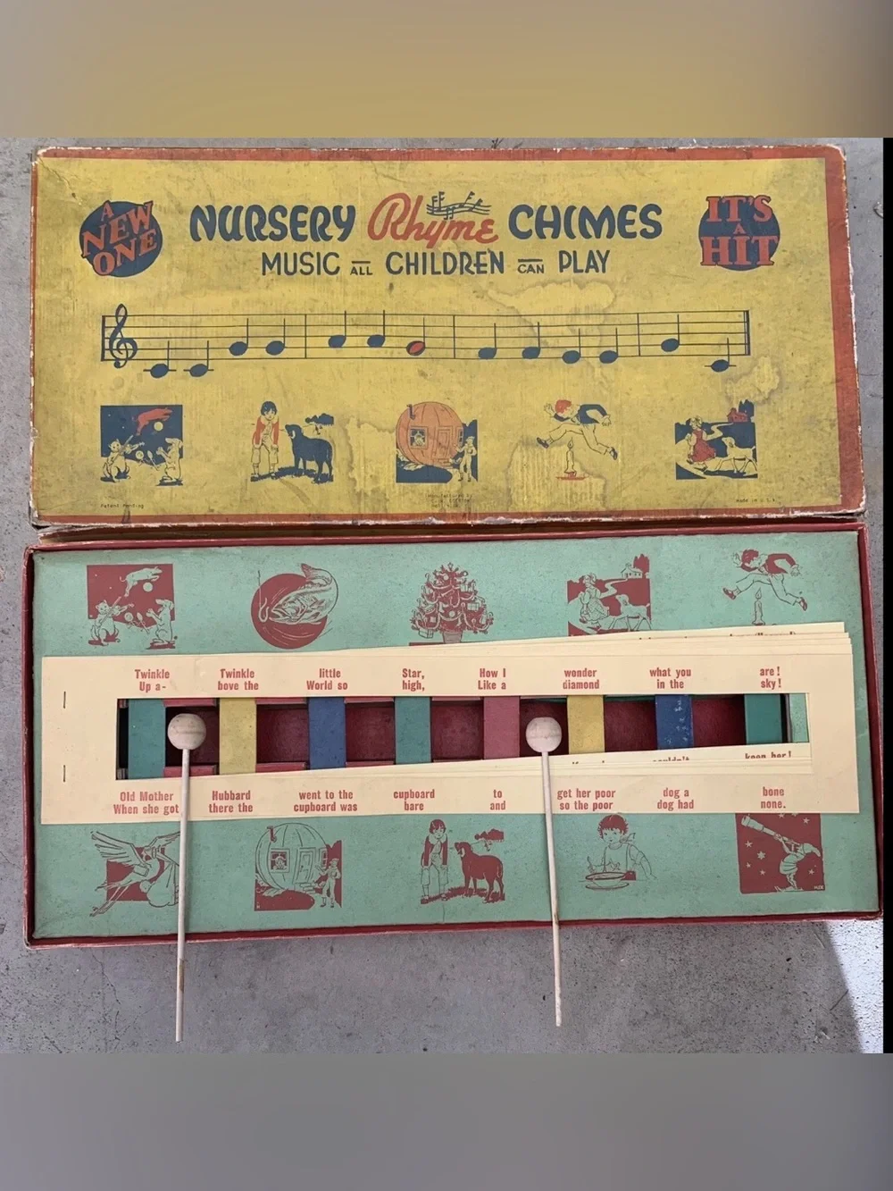 Vintage/antique Child’s Xylophone In A Board Game Box